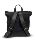Black backpack with straps on a white background