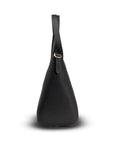 Black handbag on a white background