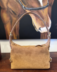Tucker Tweed Equestrian Leather Handbags Bethany Bit Bag Suede- Limited Edition Milk Chocolate