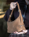 Tucker Tweed Equestrian Leather Handbags Bethany Bit Bag Suede- Limited Edition Milk Chocolate