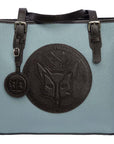 Tucker Tweed Leather Handbags Sky/Dark Chocolate The James River Carry All: Foxhunting