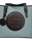 Tucker Tweed Leather Handbags Sky/Dark Chocolate The James River Carry All: Signature