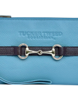Tucker Tweed Leather Handbags Sky Blue/Dark Chocolate The Wellington Wristlet