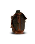 Brown leather backpack on a white background