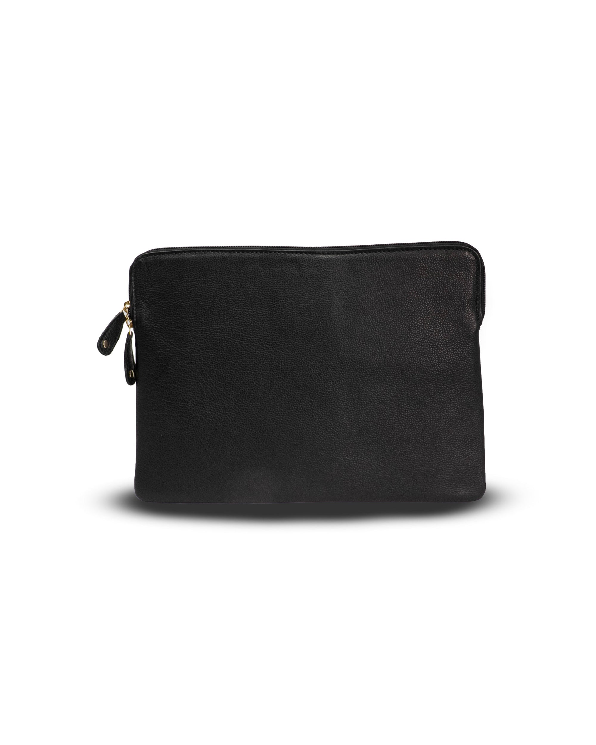 Black leather pouch on a white background