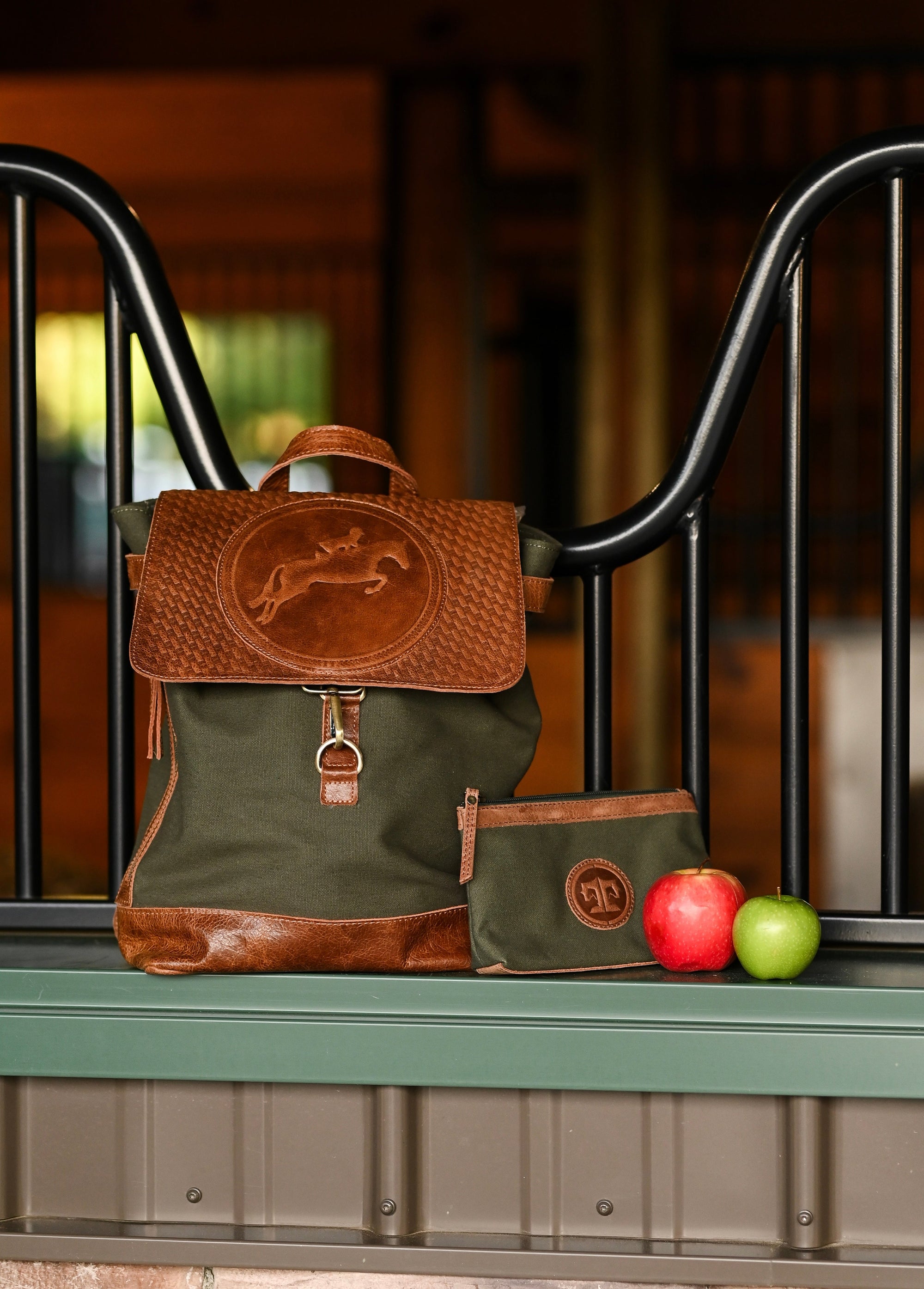 Tucker Tweed Equestrian Apparel & Accessories Olive Canvas Barn Makeup Pouch