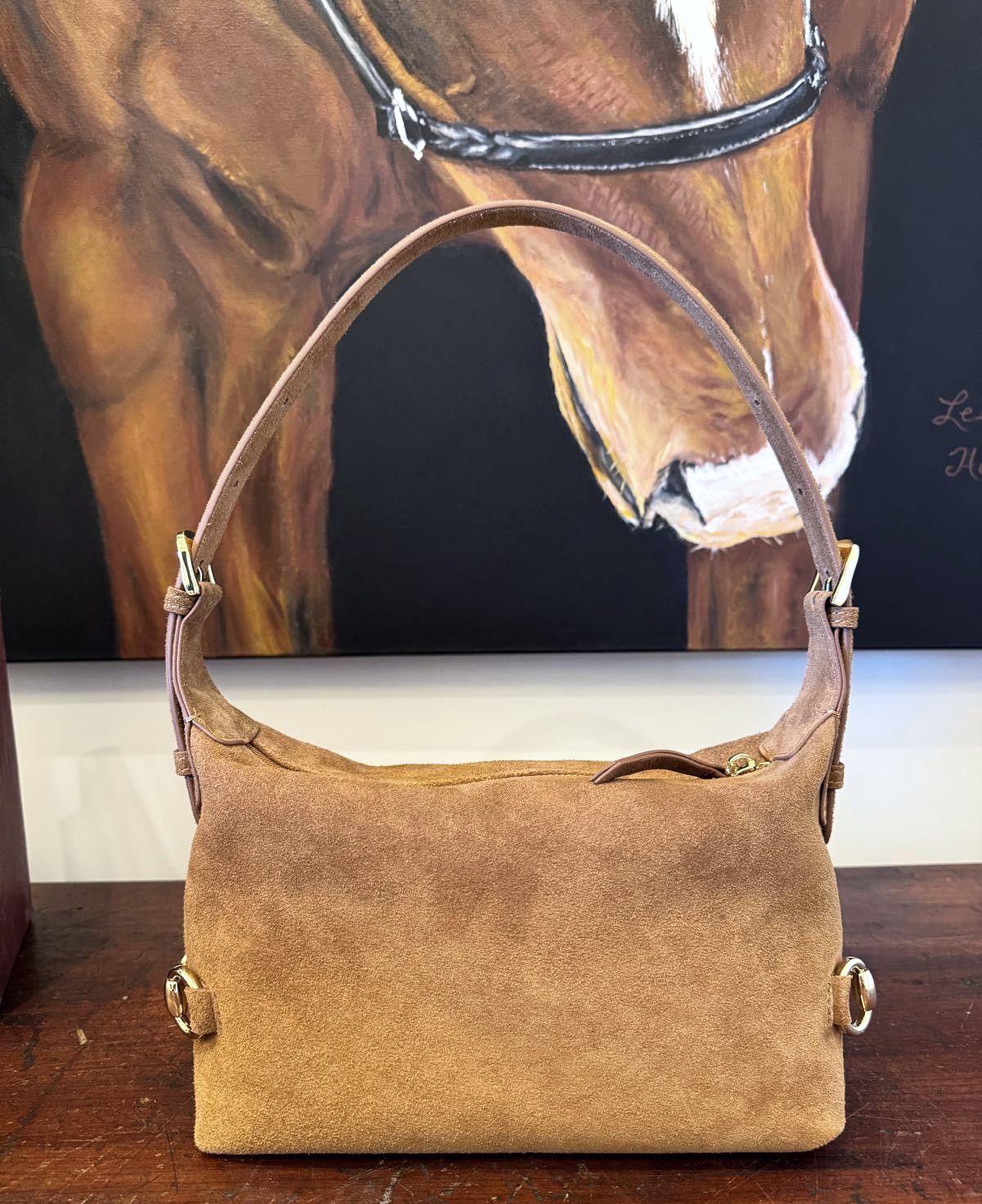 Tucker Tweed Equestrian Leather Handbags Bethany Bit Bag Suede- Limited Edition Milk Chocolate
