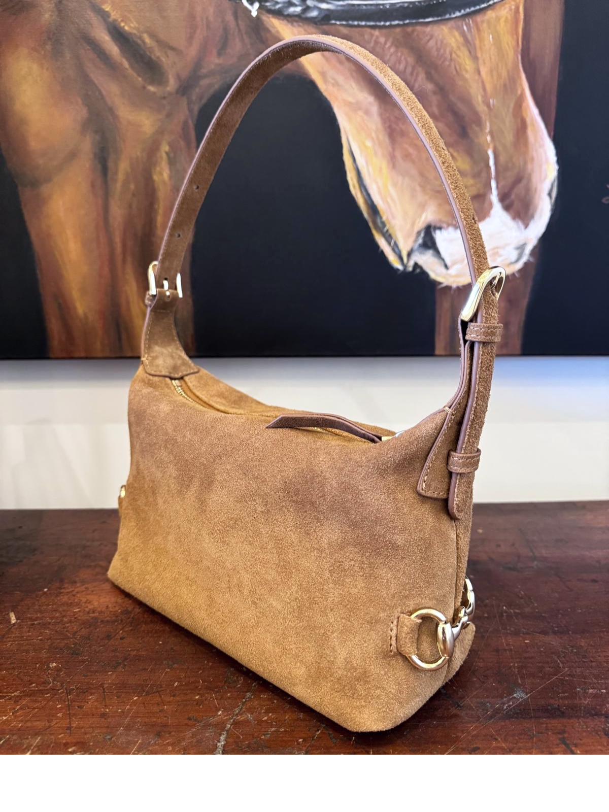 Tucker Tweed Equestrian Leather Handbags Bethany Bit Bag Suede- Limited Edition Milk Chocolate