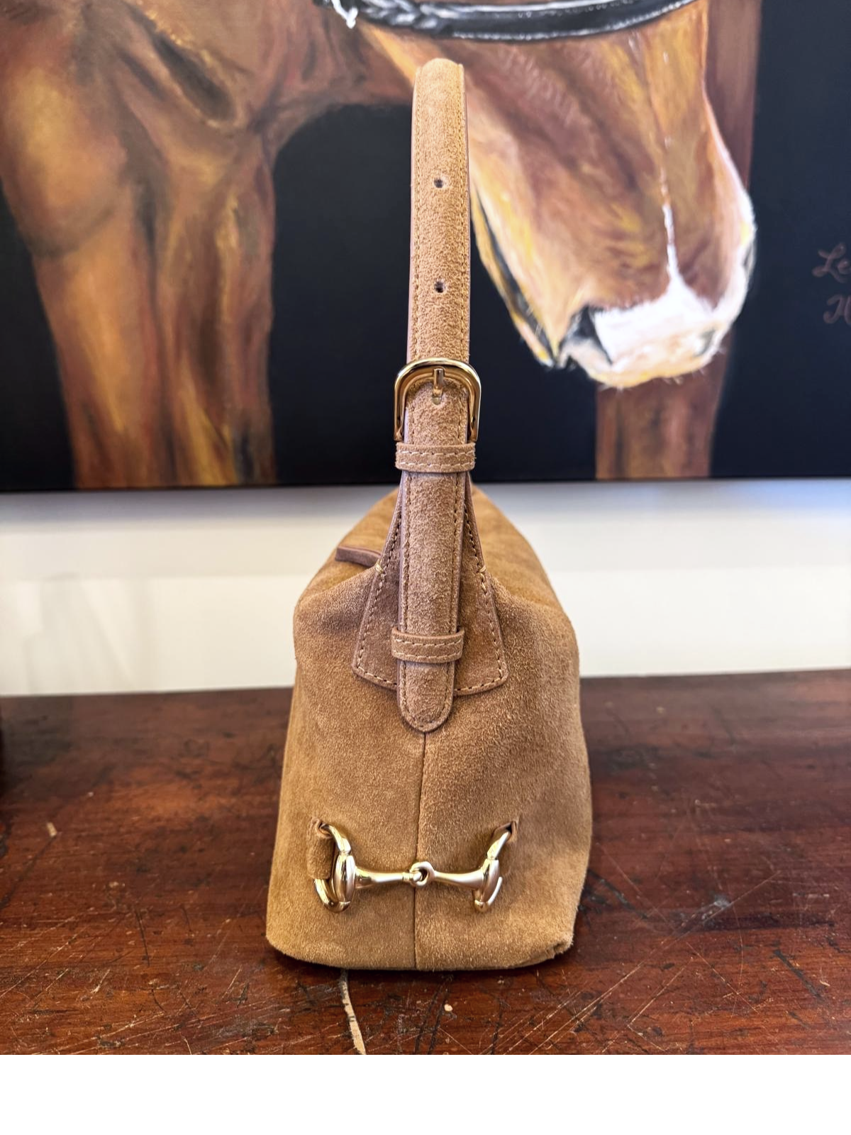 Tucker Tweed Equestrian Leather Handbags Bethany Bit Bag Suede- Limited Edition Milk Chocolate