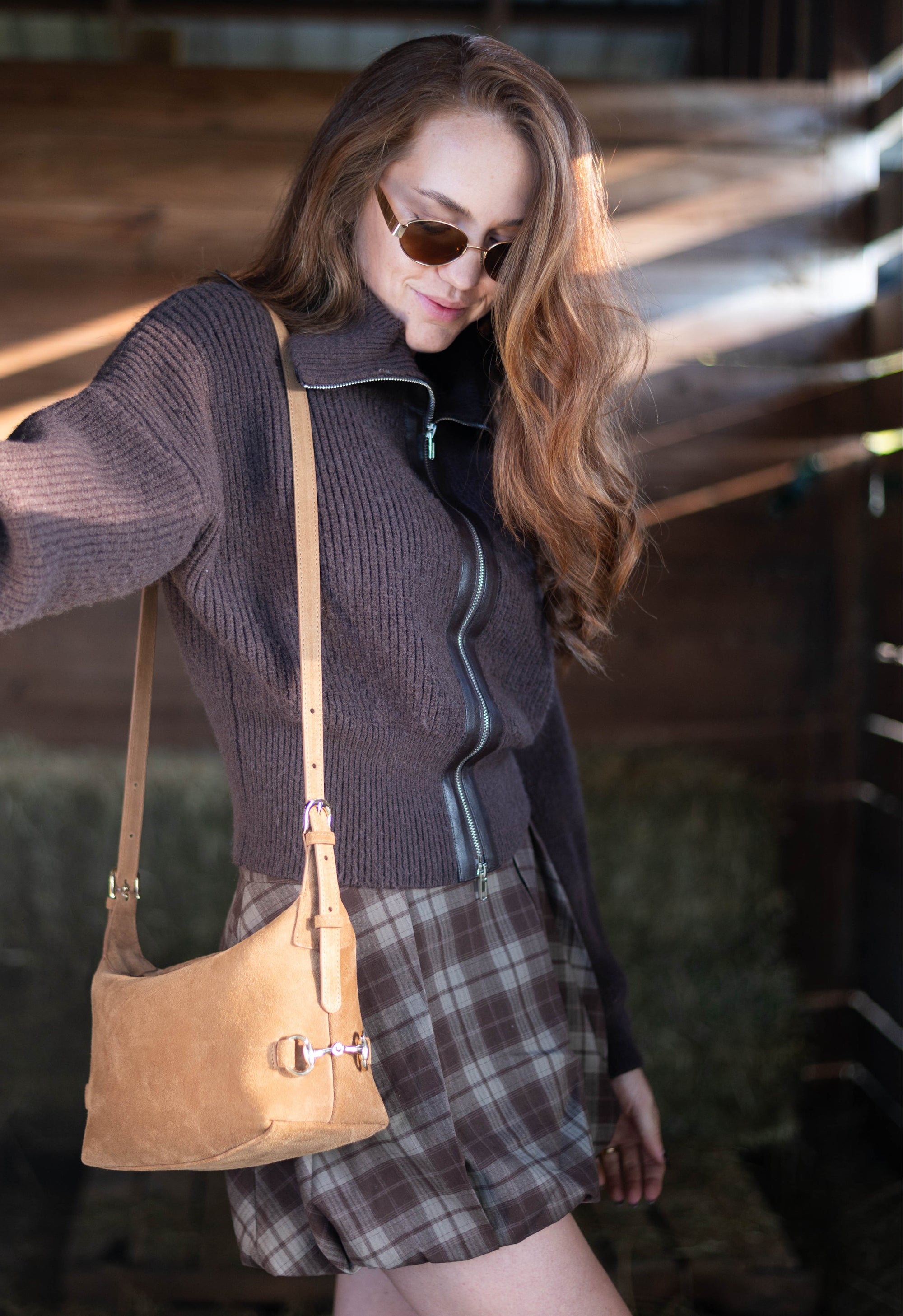 Tucker Tweed Equestrian Leather Handbags Bethany Bit Bag Suede- Limited Edition Milk Chocolate