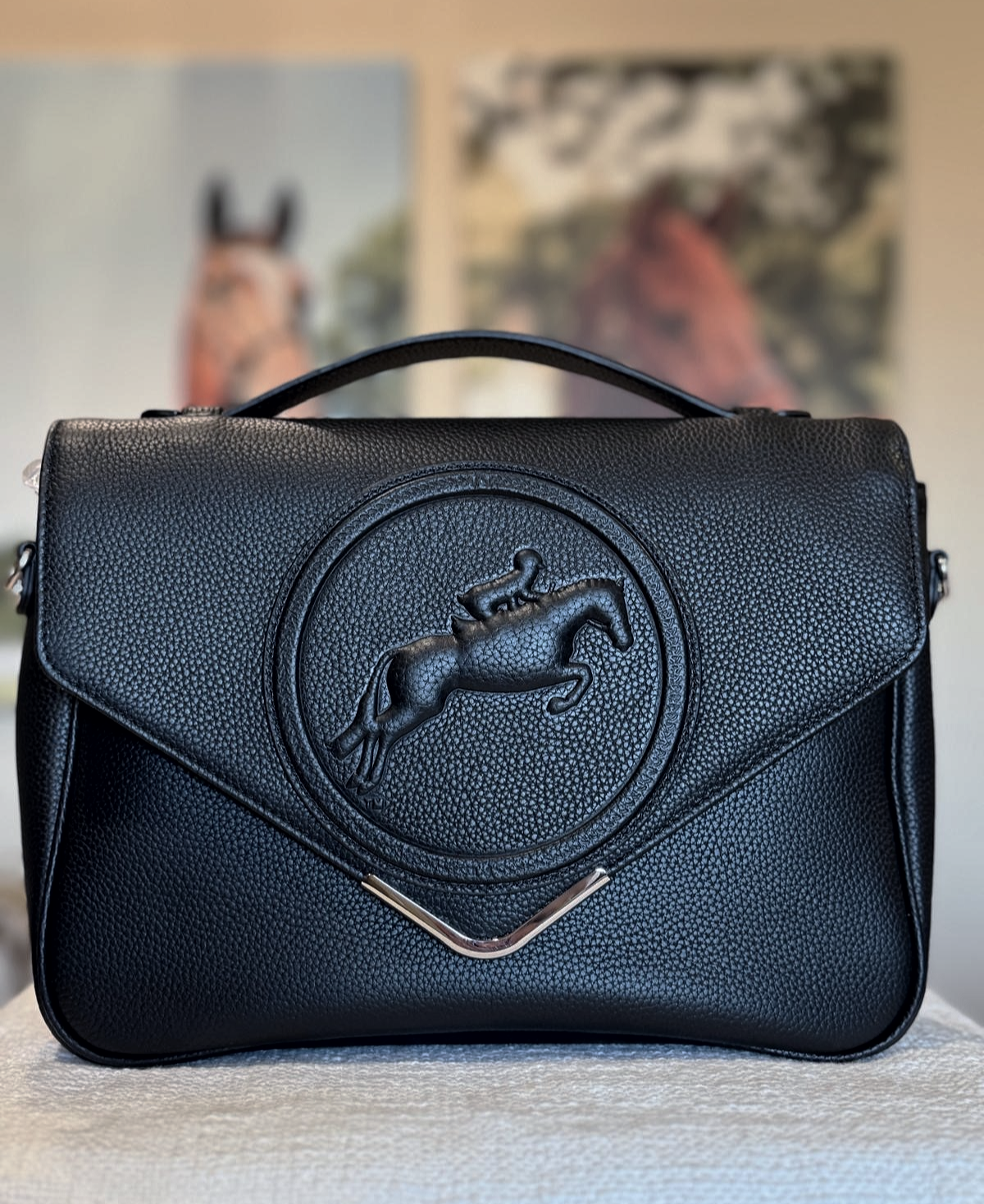 Tucker Tweed Equestrian Leather Handbags Hunter Jumper Madelyn Crossbody- Silver