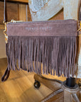 Tucker Tweed Equestrian Leather Handbags Wellington Wristlet Dark Chocolate Fringe LIMITED EDITION