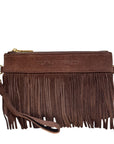 Tucker Tweed Equestrian Leather Handbags Wellington Wristlet Dark Chocolate Fringe LIMITED EDITION