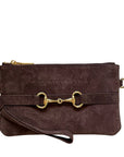 Tucker Tweed Equestrian Leather Handbags Wellington Wristlet Espresso Suede Edition