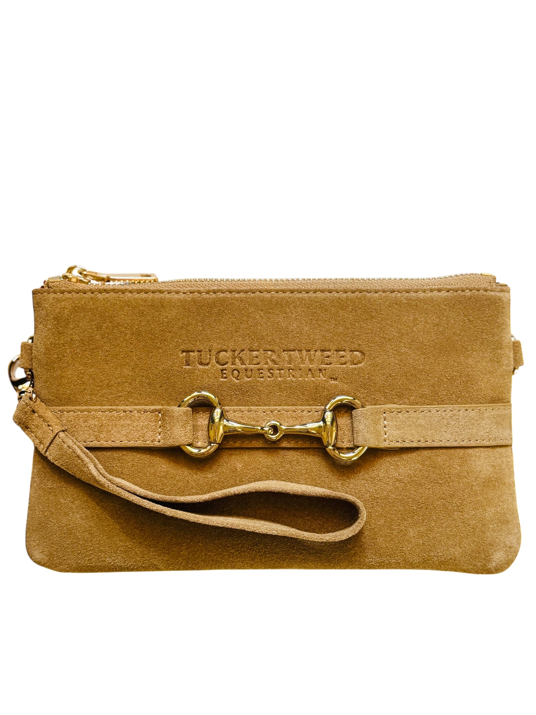 Tucker Tweed Equestrian Leather Handbags Wellington Wristlet Palomino Suede Edition