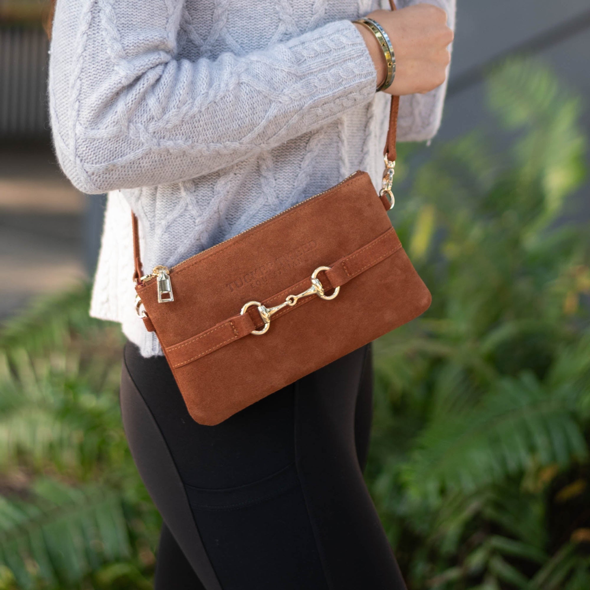 Tucker Tweed Equestrian Leather Handbags Wellington Wristlet Sorrel Suede Edition