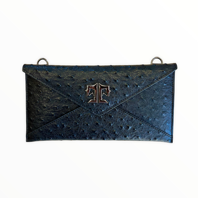 Tucker Tweed Equestrian Black Ostrich Cor De Star Clutch