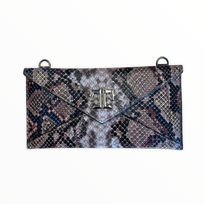 Tucker Tweed Equestrian Brown Snakeskin Cor De Star Clutch