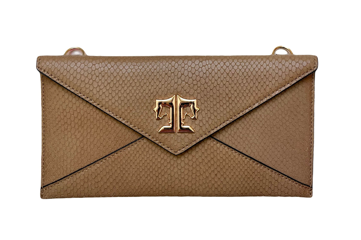 Tucker Tweed Equestrian Leather Handbags Camel Snakeskin Cor De Star Clutch