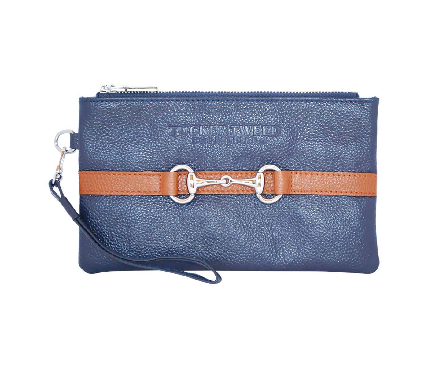 Tucker Tweed Leather Handbags Navy/Chestnut The Wellington Wristlet