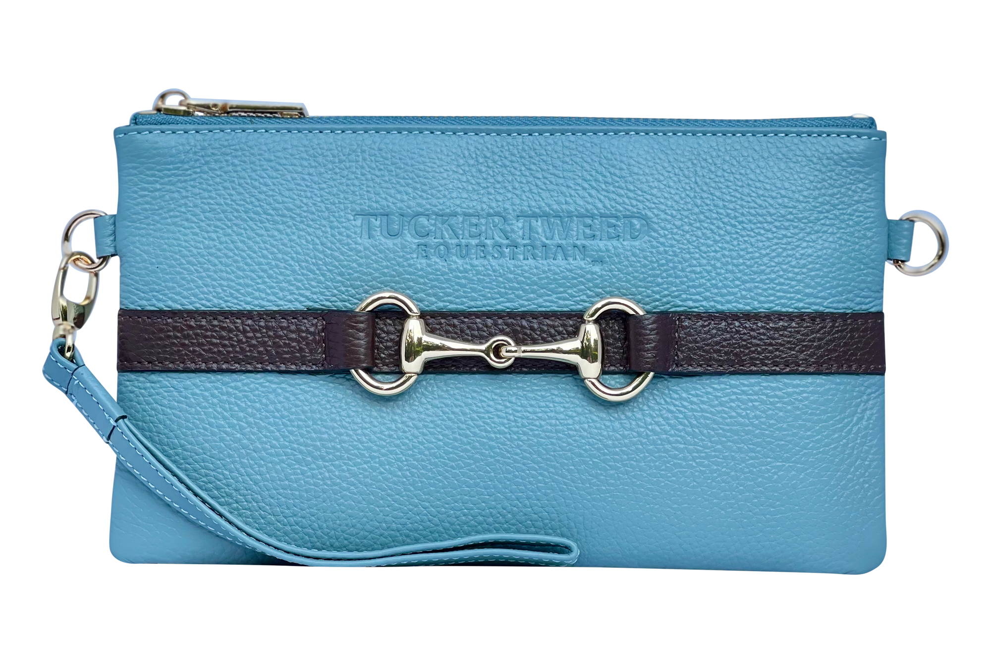 Tucker Tweed Leather Handbags Sky Blue/Dark Chocolate The Wellington Wristlet